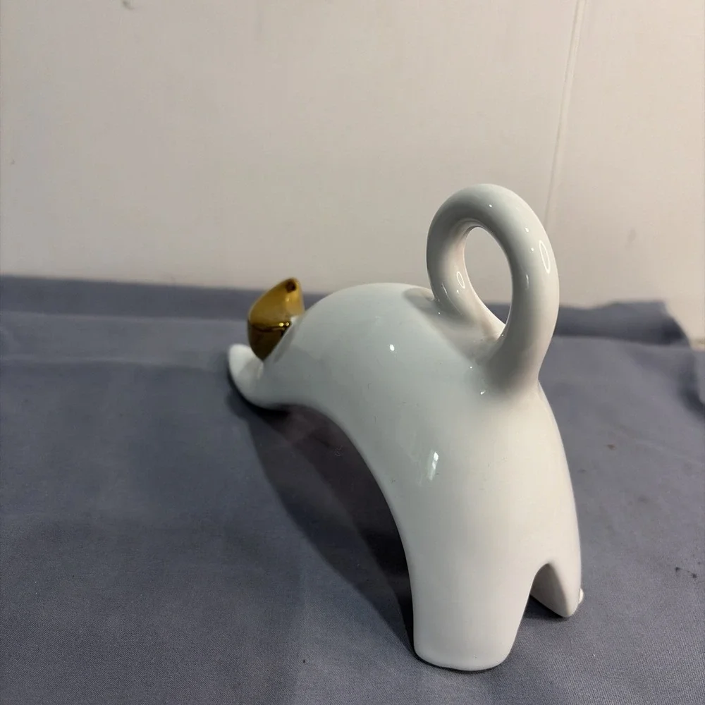 MCM Style Pickens Animal Figurine Stretching Cat Gold & White 7.25